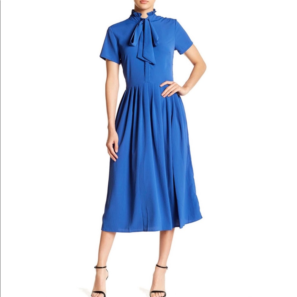 WALTER BAKER SAMMY CREPE NECKTIE MIDI DRESS BLUE